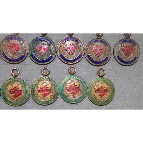 79 - 8 Enamelled Tricycle Association Fobs And 5 Enamelled  Charlotteville Cycling Club Fobs