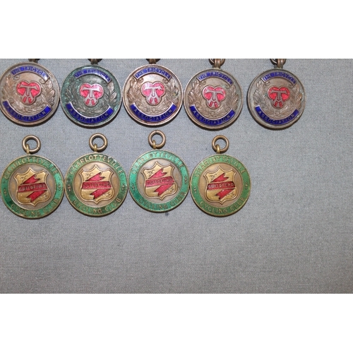 79 - 8 Enamelled Tricycle Association Fobs And 5 Enamelled  Charlotteville Cycling Club Fobs