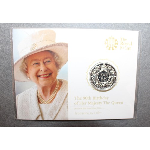 185 - The Royal Mint 2016 The 90th Birthday Of HM The Queen £20 Fine Silver Coin Sealed Pack