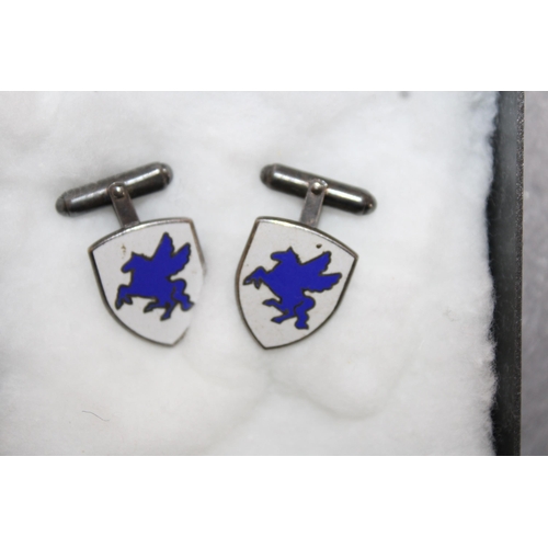 383 - Hallmarked Silver Enamelled Cufflinks In A Box