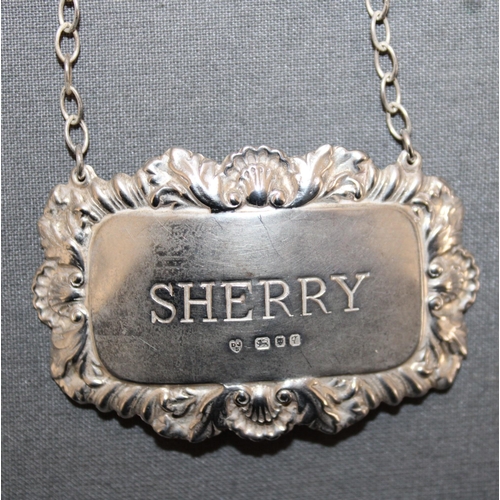 389 - Silver Hallmarked Sherry Decanter Label