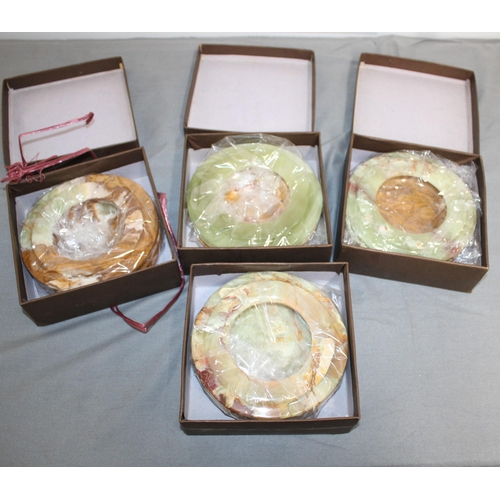 130 - Four Boxed Vintage Green Onyx Ashtrays