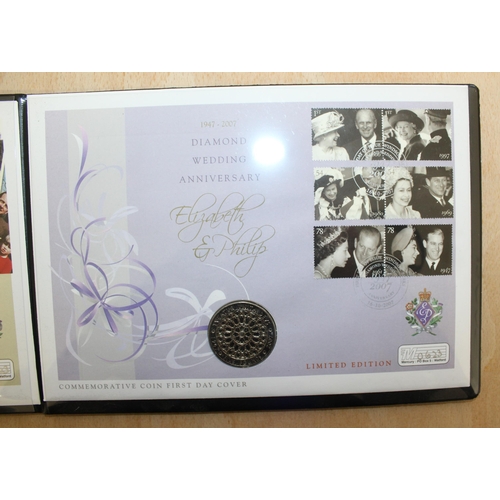 252 - 2 x 1947-2007 Diamond Wedding Anniversary Elizabeth & Phillip Commemorative Coin First Day Cover Lim... 