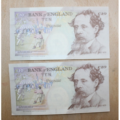 253 - 2 x £10 Banknotes Kentfield Cashier