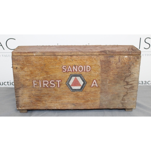 70 - Vintage SANOID First Aid Kit Wooden Box Containing Some Items