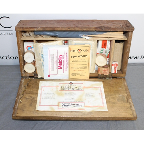 70 - Vintage SANOID First Aid Kit Wooden Box Containing Some Items