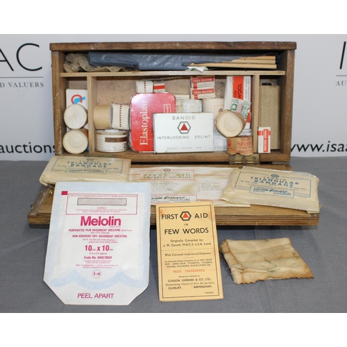 70 - Vintage SANOID First Aid Kit Wooden Box Containing Some Items