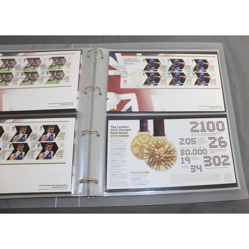 167 - London 2012 Team GB Gold Medal Winners Stamp Collectors Packs in Album