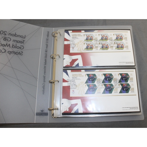 167 - London 2012 Team GB Gold Medal Winners Stamp Collectors Packs in Album