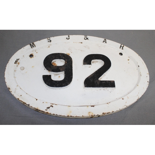 451 - Railways Interest - Heavy Cast Iron M S J & A R 92 Sign 36 x 24cm
COLLECTION ONLY