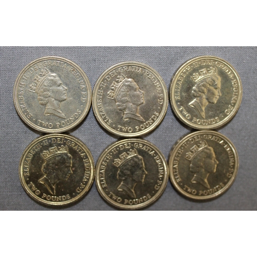 251 - Six 1995 In Peace £2 Coins