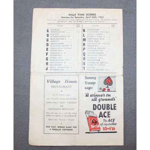 460 - Charlton Athletic Football Programme 1952