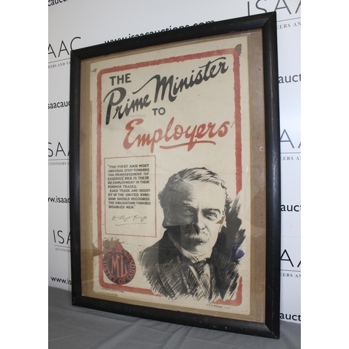 114 - WWI Poster from UK Prime Minister David Lloyd George to UK Trade Employers

Frame Measure 86cm x 66c... 