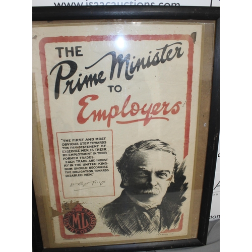 114 - WWI Poster from UK Prime Minister David Lloyd George to UK Trade Employers

Frame Measure 86cm x 66c... 