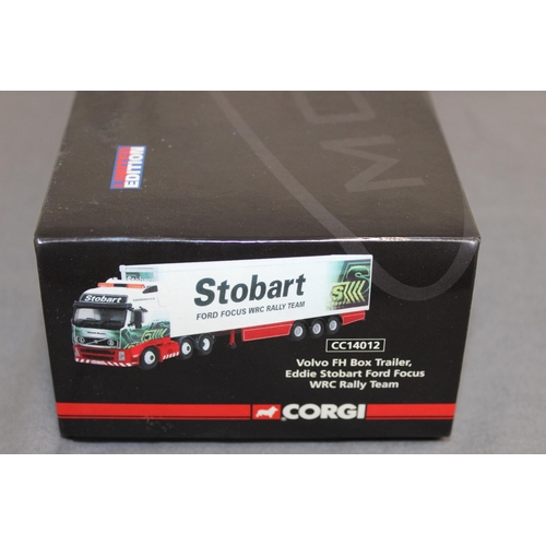 484 - BOXED LIMITED EDITION CORGI CC14012 VOLVO FH BOX TRAILER EDDIE STOBART FORD FOCUS WRC RALLY TEAM,