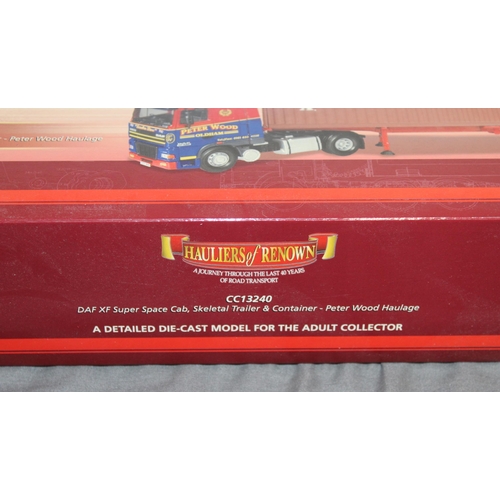 487 - BOXED HAULIERS OF RENOWN LIMITED EDITION CORGI CC13240 DAF XF SUPER SPACE CAB SKELETAL TRAILER & CON... 