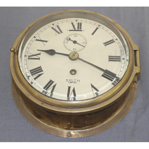 122 - Smith Empire Glass Fronted Brass Ships Clock - 18cm Diameter
Collection Only