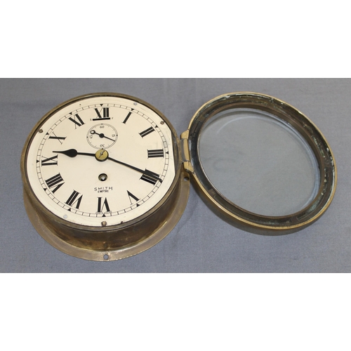 122 - Smith Empire Glass Fronted Brass Ships Clock - 18cm Diameter
Collection Only