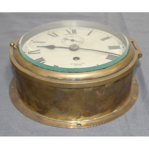 122 - Smith Empire Glass Fronted Brass Ships Clock - 18cm Diameter
Collection Only