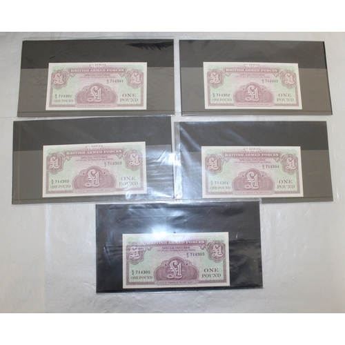 218 - 5 x British Armed Forces Consecutive £1 Notes 4th Series