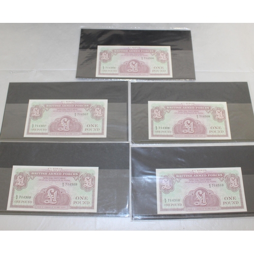 219 - 5 x British Armed Forces Consecutive £1 Notes 4th Series