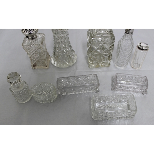 416 - A Selection Of Some Silver Hallmarked/Sterling silver ETC Topped Glass Items 
Tallest 15.5cm