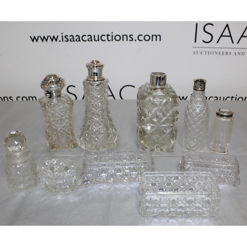 416 - A Selection Of Some Silver Hallmarked/Sterling silver ETC Topped Glass Items 
Tallest 15.5cm