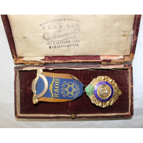 421 - Boxed RAOB Grand Council Enamelled Silver Hallmarked Masonic Medal