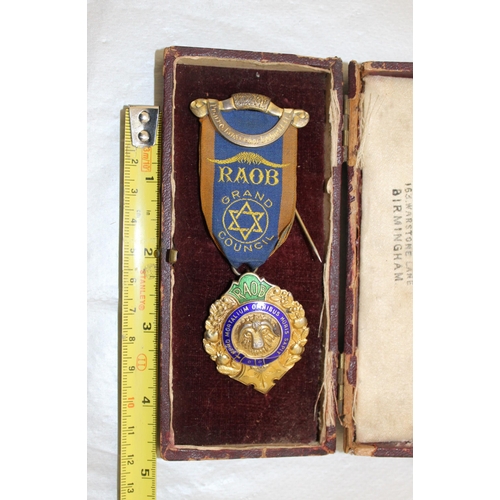 421 - Boxed RAOB Grand Council Enamelled Silver Hallmarked Masonic Medal