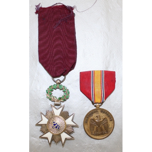 198 - 2 x Medals 1 x USA National Defence Service Medal, 1 x Belgium Order Of the Crown A Commanders Badge