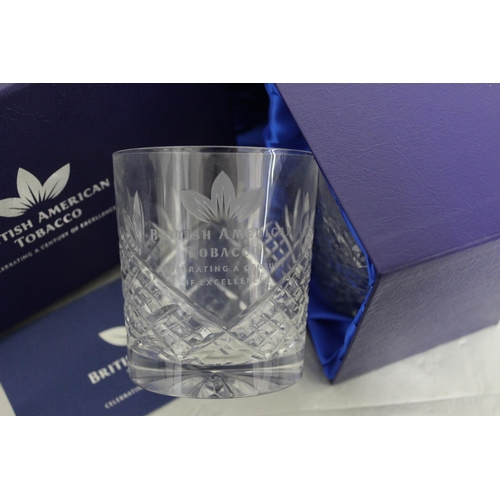 30 - Two Boxed British American Tobacco Hand Cut Crystal Tumblers Two Glasses In Each Box