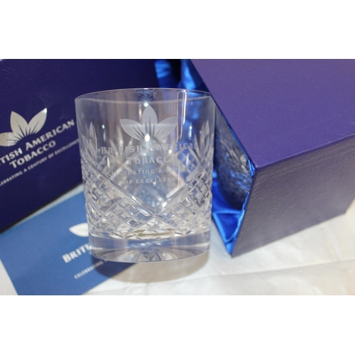 30 - Two Boxed British American Tobacco Hand Cut Crystal Tumblers Two Glasses In Each Box