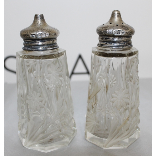 470 - Two Silver Hallmarked Topped Glass Salt & Pepper Pots
Height-9.5cm