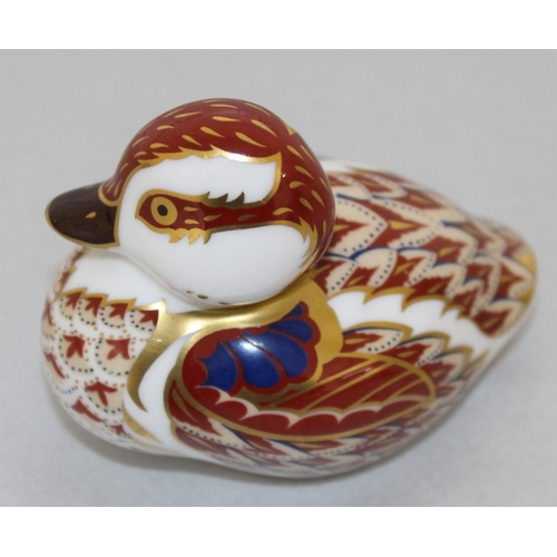 56 - Royal Crown Derby Bone China Swimming Duckling paperweight With Silver Stopper
COLLECTION ONLY