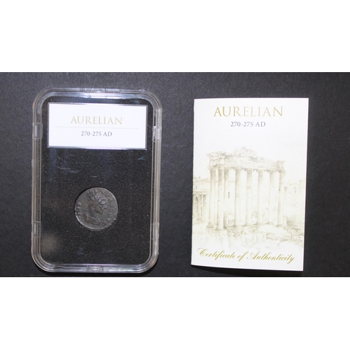 276 - Boxed Two Slab Roman Coins With Certificates  
Gallienus 253-268 AD
Aurelian 270-275 AD