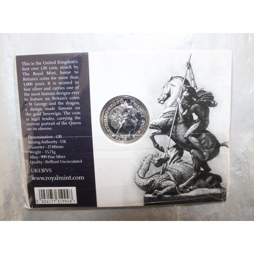 287 - A Timeless First George And The Dragon 2013 £20 Fine Silver Coin Sealed