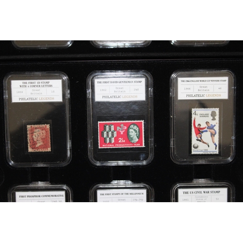 362 - Philatelic Legends 12 x UK & Other Slab Stamps