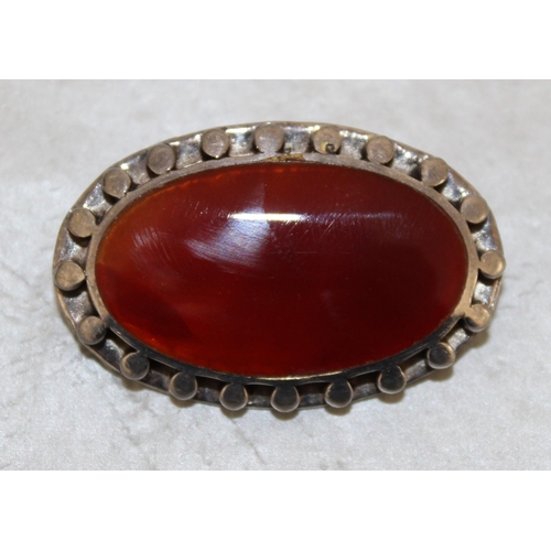 478 - Stamped 925 Silver Vintage Carnelian Brooch In A Box