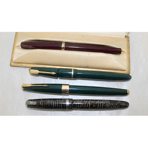 5 - 4 x Fountain Pens Parker/Sheaffer Boxed/ Parker Fountain With Broken Lid 14K Nib (UNTESTED)