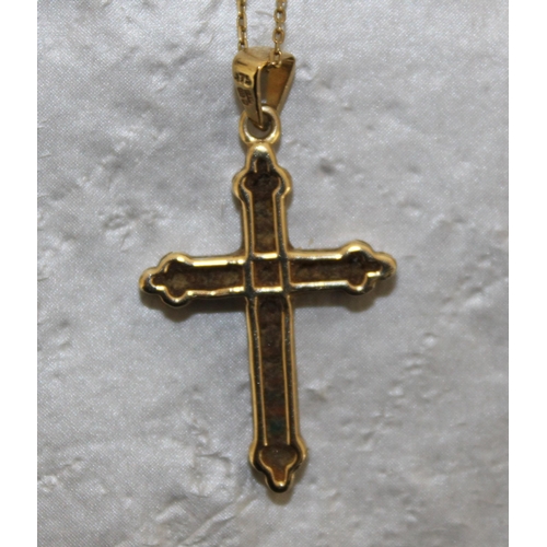 539 - Stamped 375 Cross And Chain (Clasp NOT Gold As Shown In Pictures) Total Weight 2.60g