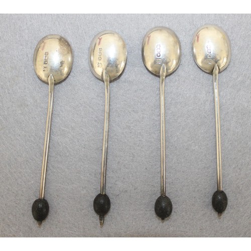 490 - Four Silver Hallmarked Bean Tea Spoons