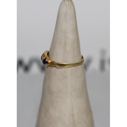 563 - Stamped 18 Gold Diamond & Sapphire Ring  - Size R - Total Weight 2.34gms