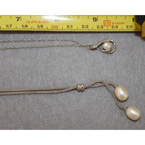 497 - Two 925 Silver Necklaces With One Pair Of Matching Earrings Stamped 925 DIA In A Box