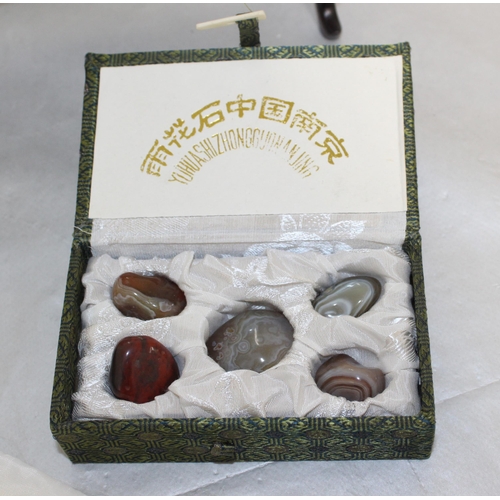 177 - Boxed Oriental Stones With Glass Oriental Picture & Display Stand
Picture And Stand Height 37cm Widt... 