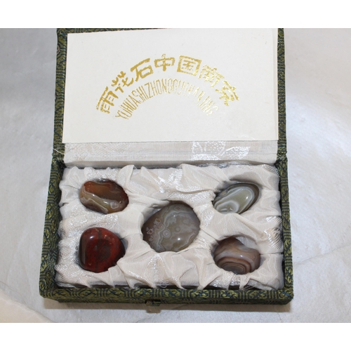 177 - Boxed Oriental Stones With Glass Oriental Picture & Display Stand
Picture And Stand Height 37cm Widt... 