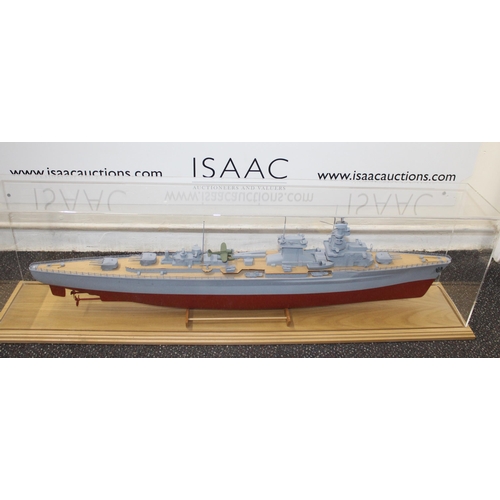 678 - Cased Battleship on Stand within Perspex Case
Case Length  100cm
Height 30cm
COLLECTION ONLY