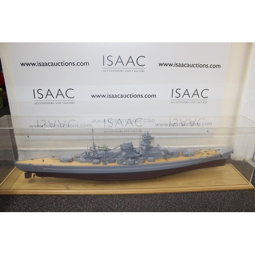 680 - Cased Battleship on Stand within Perspex Case
Case length 131.5cm
Height 35cm
COLLECTION ONLY