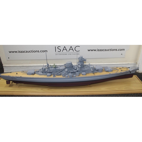 680 - Cased Battleship on Stand within Perspex Case
Case length 131.5cm
Height 35cm
COLLECTION ONLY