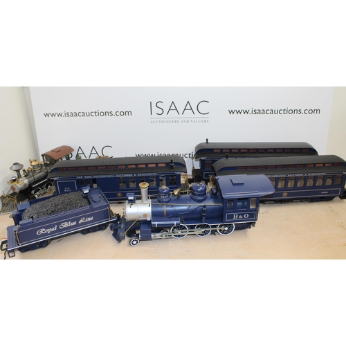 681 - BACHMAN B&O Royal Blue Line G Gauge Train and Carriages

Includes Engine, 3 Carriages and a Coal Car... 