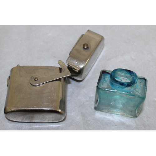 155 - Vintage Vesta Case/ Lighter/ Travelling Ink Well In Case/ Travelling Coin Holder